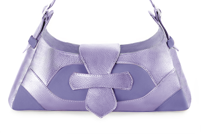 Lavender purple women's dress handbag, matching pumps and belts. Profile view - Florence KOOIJMAN